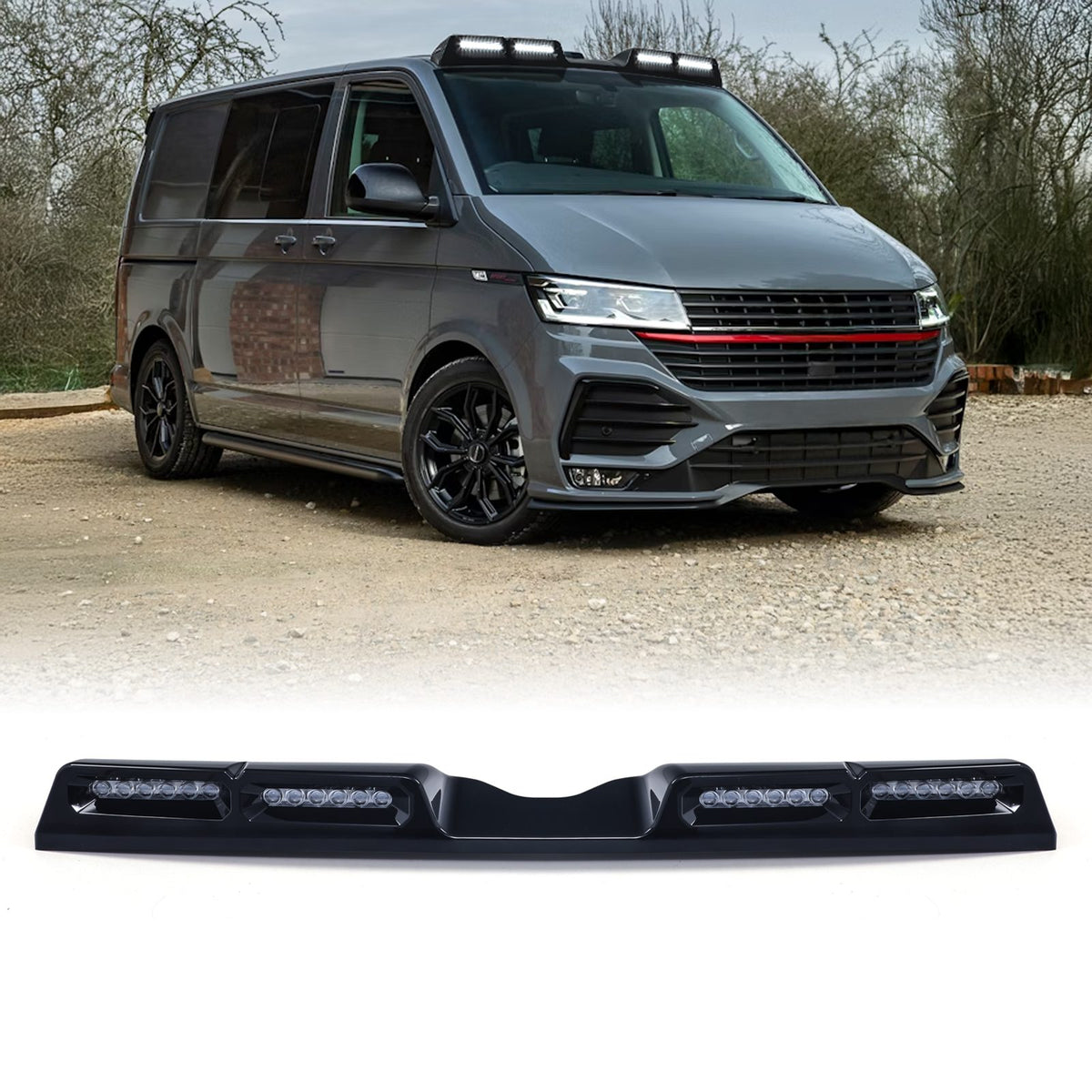 Gloss Black Quad Roof Mounted LED Light for VW Transporter T6 T6.1 2016-2024