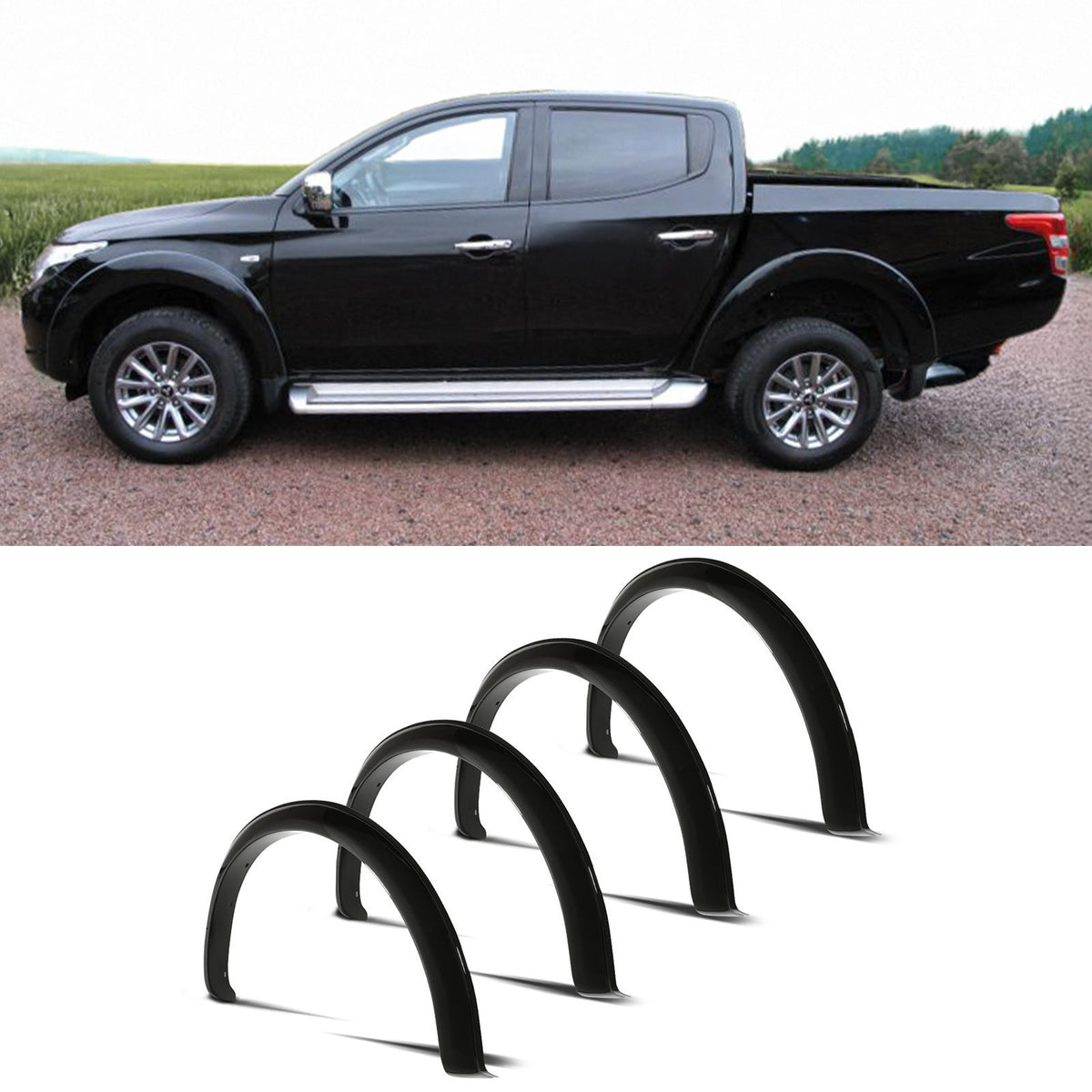 60mm Gloss Black OEM Style Wheel Arches for Mitsubishi L200 Triton 15-18