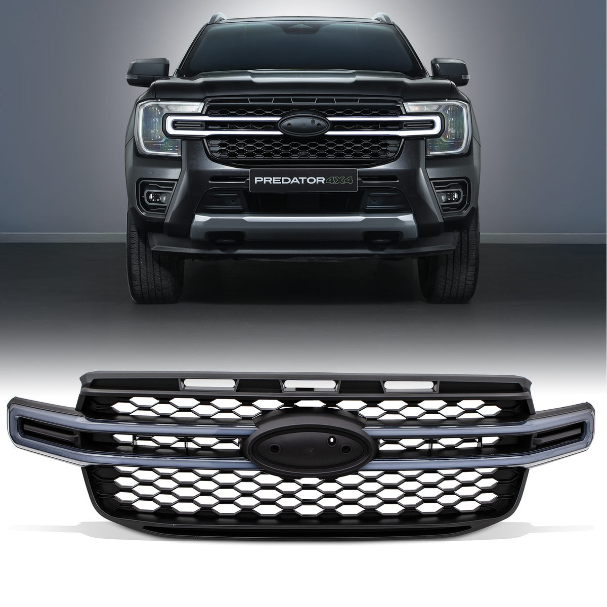 Matte Black Dynamic LED DRL Grille for Ford Ranger T9 Wildtrak 2023+