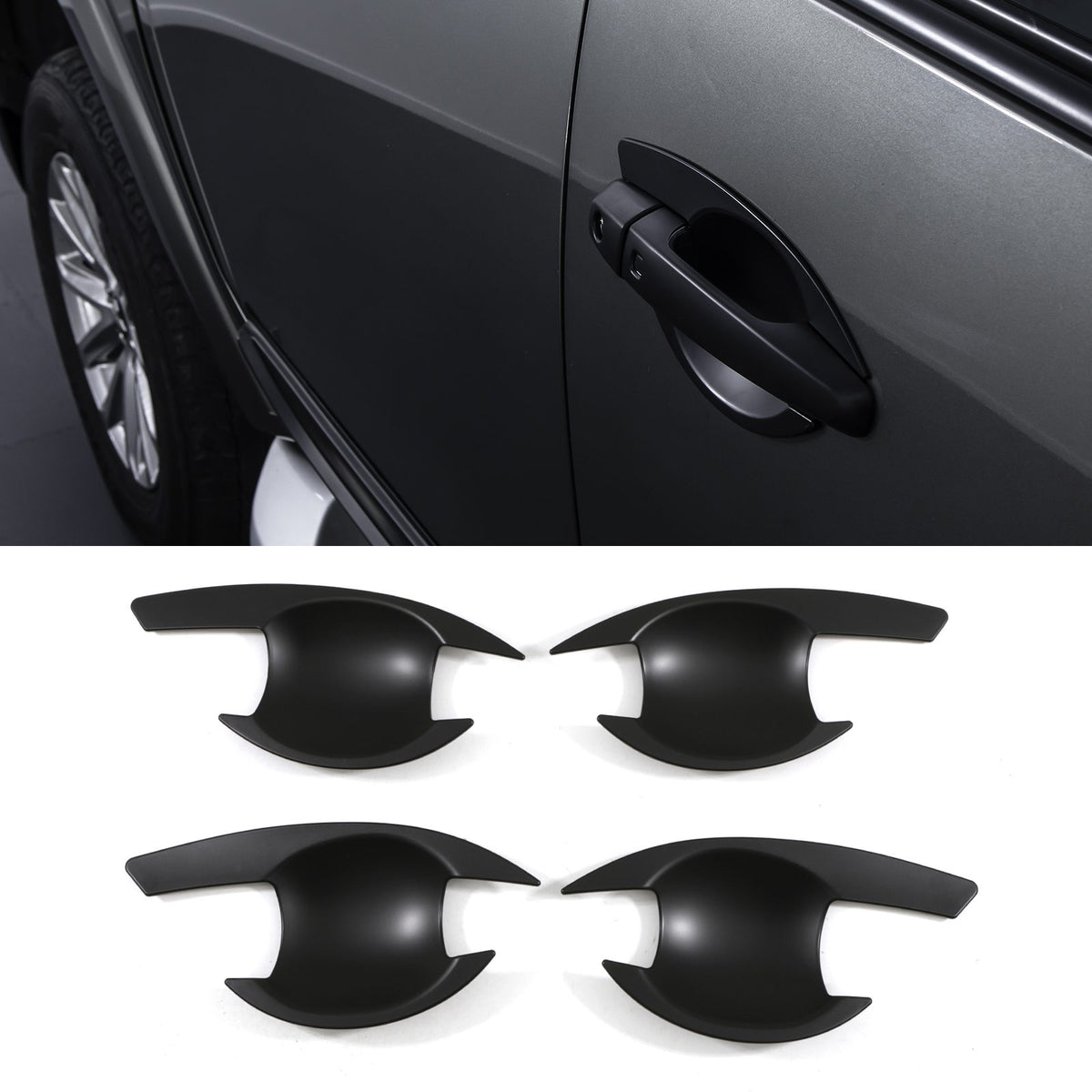 Black Door Handle Protector Inserts for Mitsubishi Triton L200 19-23