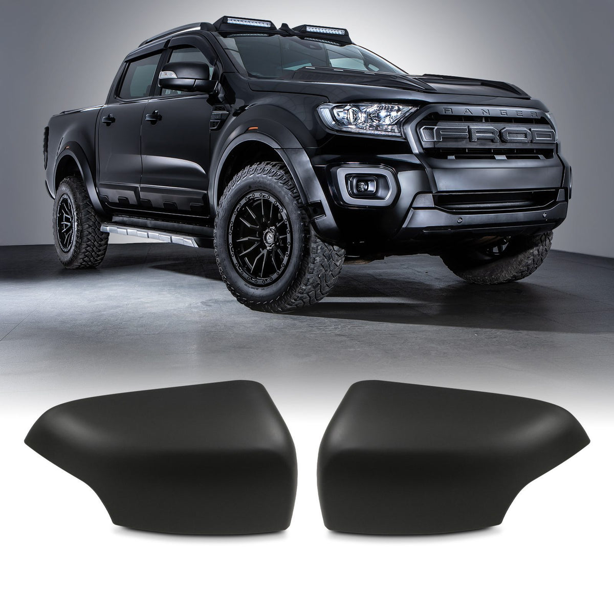 Black Door Mirror Covers for Ford Ranger T6 T7 T8 2012-2022