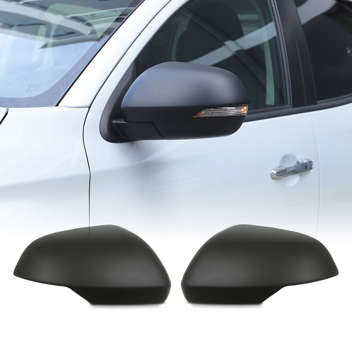 Black Door Mirror Covers for Mitsubishi L200 Triton Series 6 2019-2023