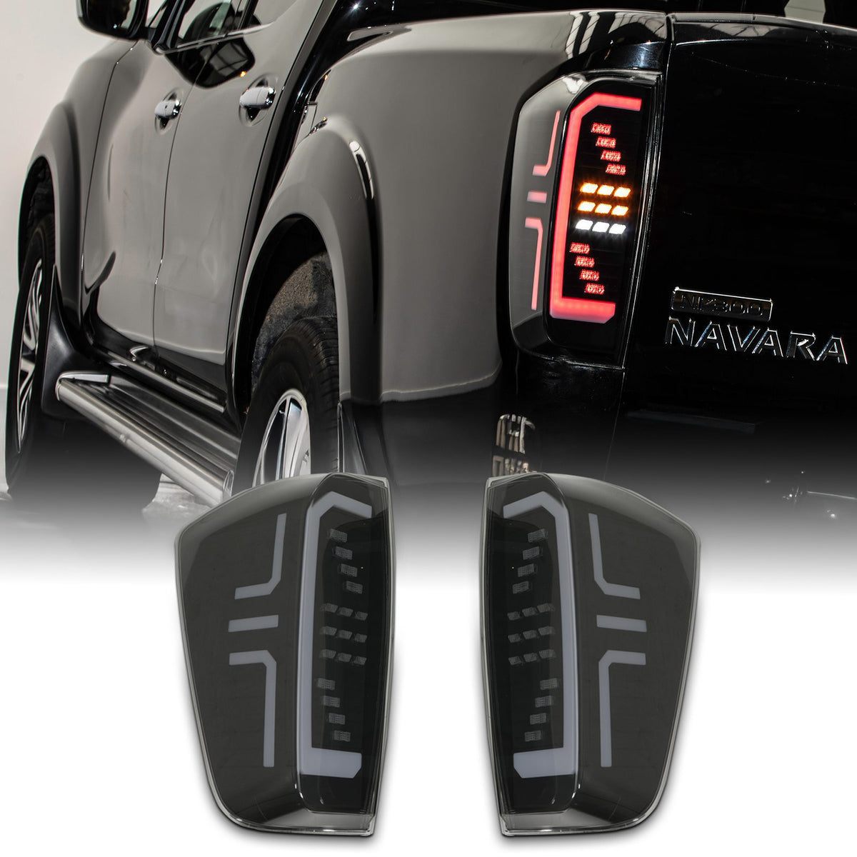 Rear LED Black Tinted Tail Lights for Nissan Navara NP300 2014-20