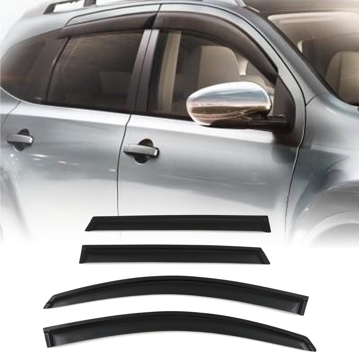 Black Wind Deflectors for Nissan Qashqai+2 J10 06-13