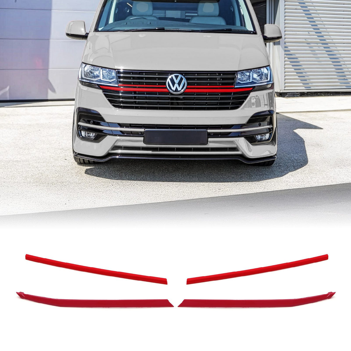 Red 4 Piece Upper Grille Trims for VW Transporter T6.1 19-24