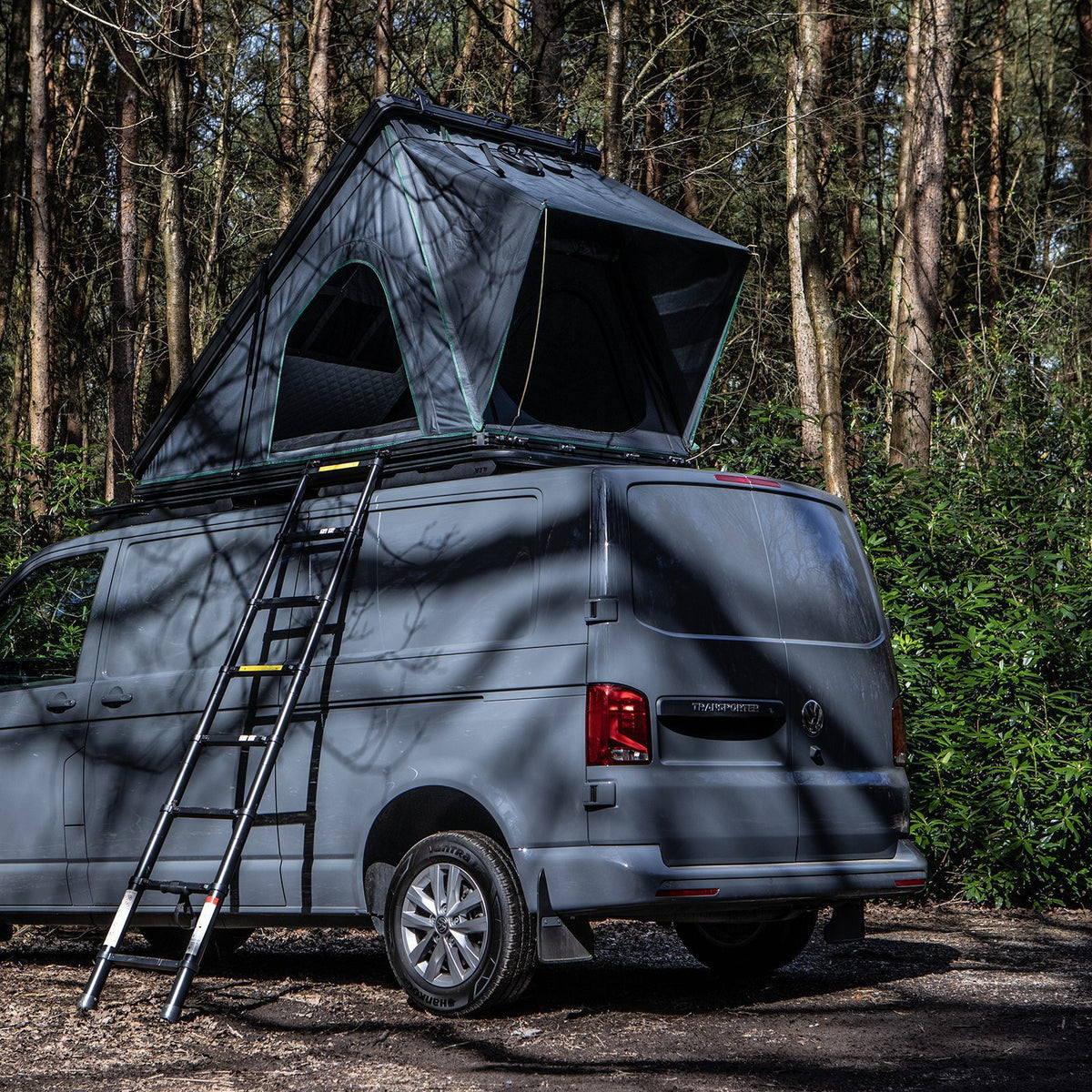 WRAPvehicles Hard Shell Expedition Car Roof Top Camping Tent - Grey, Green Stitching