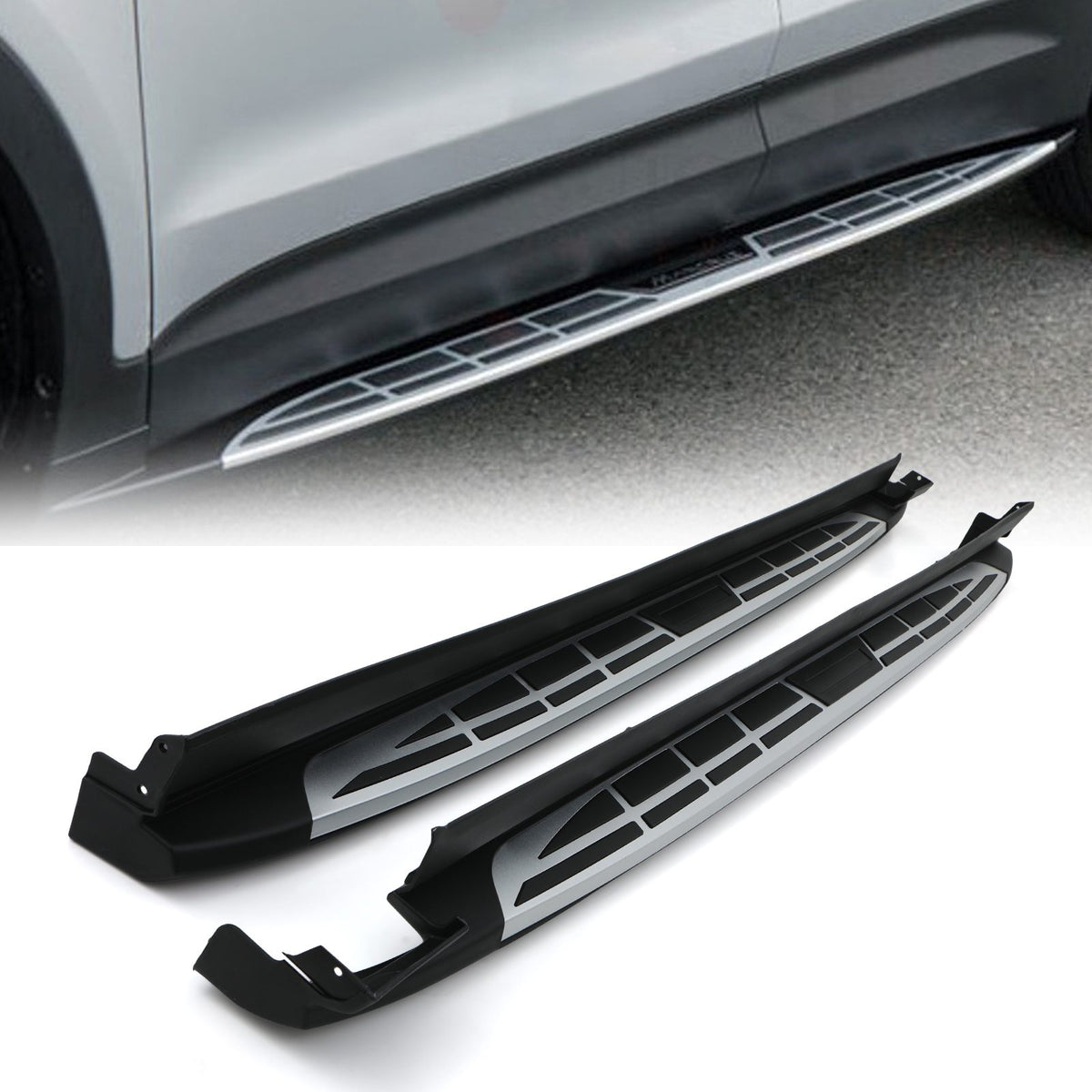 Black & Silver Aluminium Side Steps for Hyundai Santa Fe TM 19-23