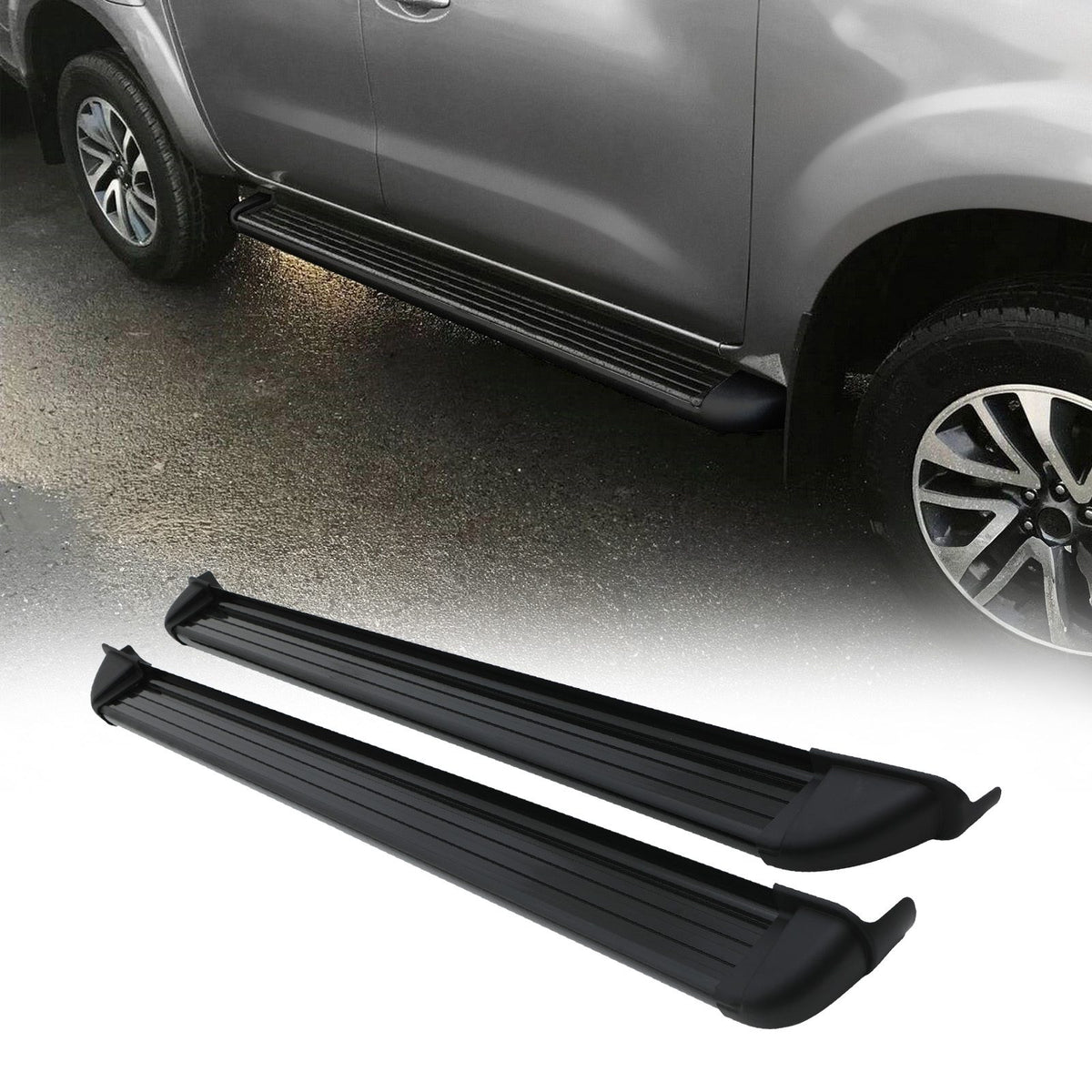 Black Aluminium Side Steps for Nissan Navara D23 NP300 14-21