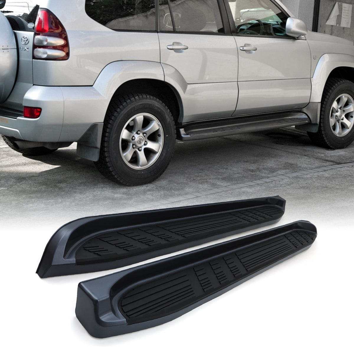 Black Aluminium Side Steps for Toyota Land Cruiser Prado J120 02-09