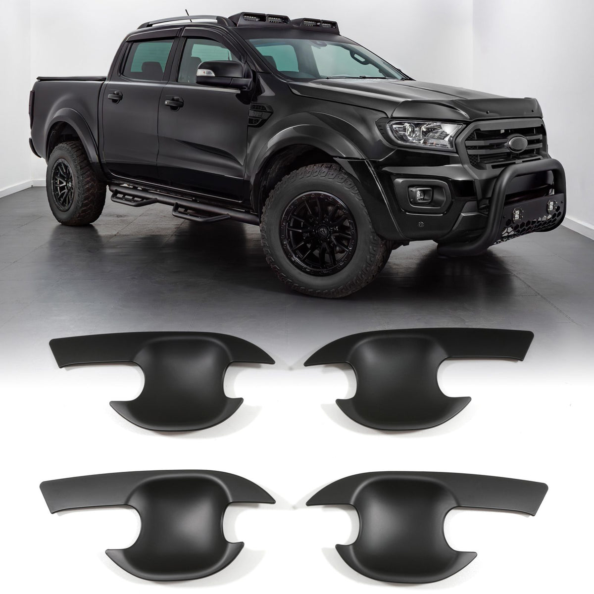 Black Door Handle Protector Inserts for Ford Ranger T6 T7 T8 12-21