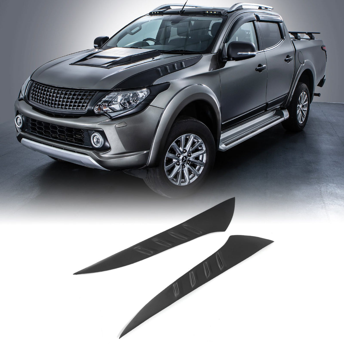 Matte Black Side Bonnet Vent Covers for Mitsubishi L200 Triton 15-18