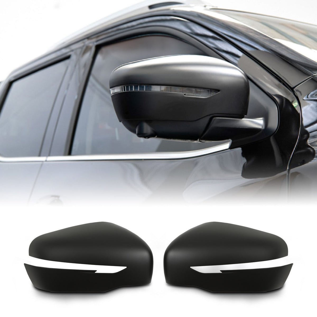 Black Door Mirror Covers for Nissan Navara D23 NP300 15-21