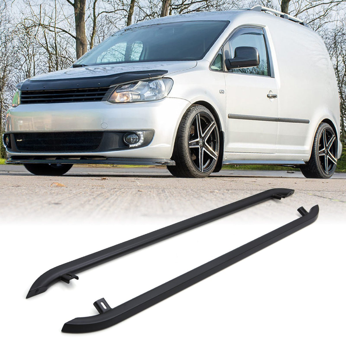 Matte Black 2" Trapezoid Side Bars for VW Caddy MK3 MK4 04-20