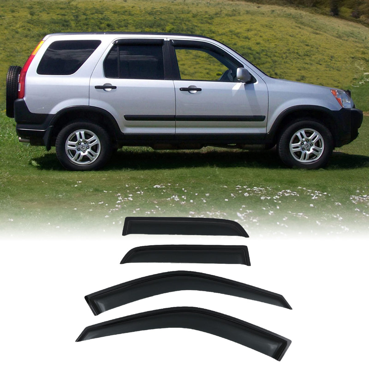 Black Wind Deflectors for Honda CR-V MK2 01-06