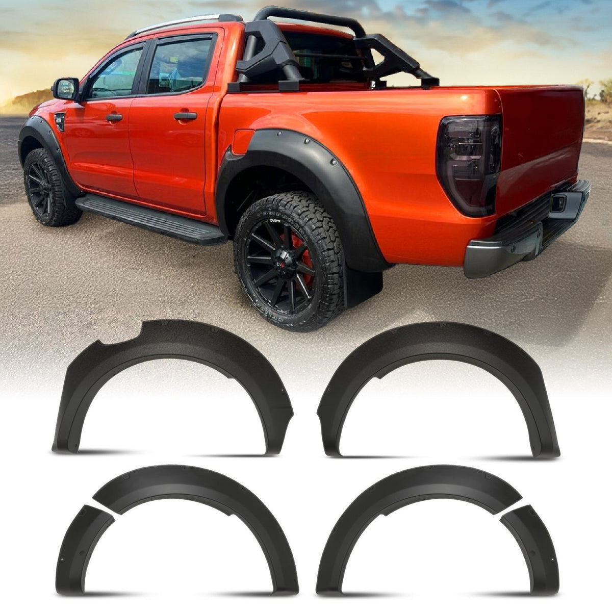 Matte Black Wheel Arch Kit With Sensor Holes for Ford Ranger T9 Wildtrak 2023+