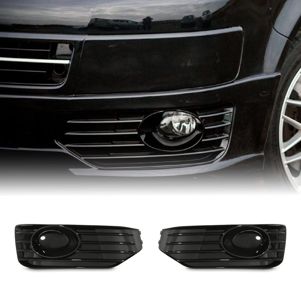 Gloss Black Sportline Front Fog Light Inserts for VW Transporter T5.1 09-15