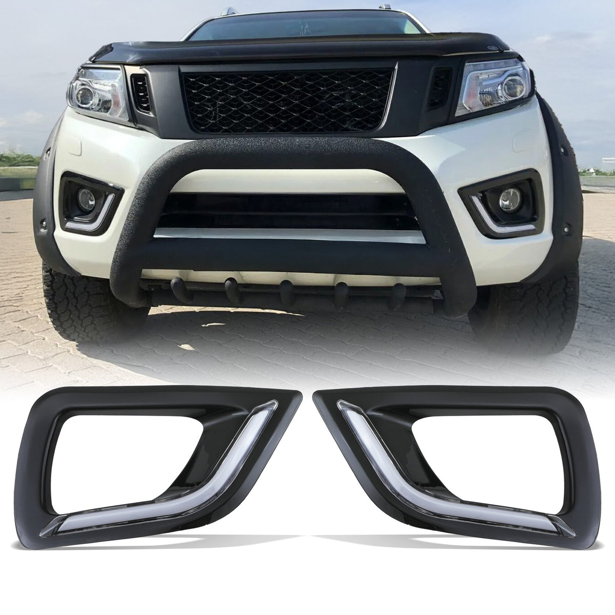 LED DRL &amp; Fog Light Surrounds for Nissan Navara D23 NP300 15-21