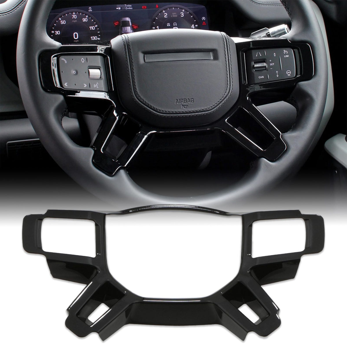 Interior Steering Wheel Trim Cover Gloss Black for Land Rover Defender 90 &amp; 110 L663 2020+