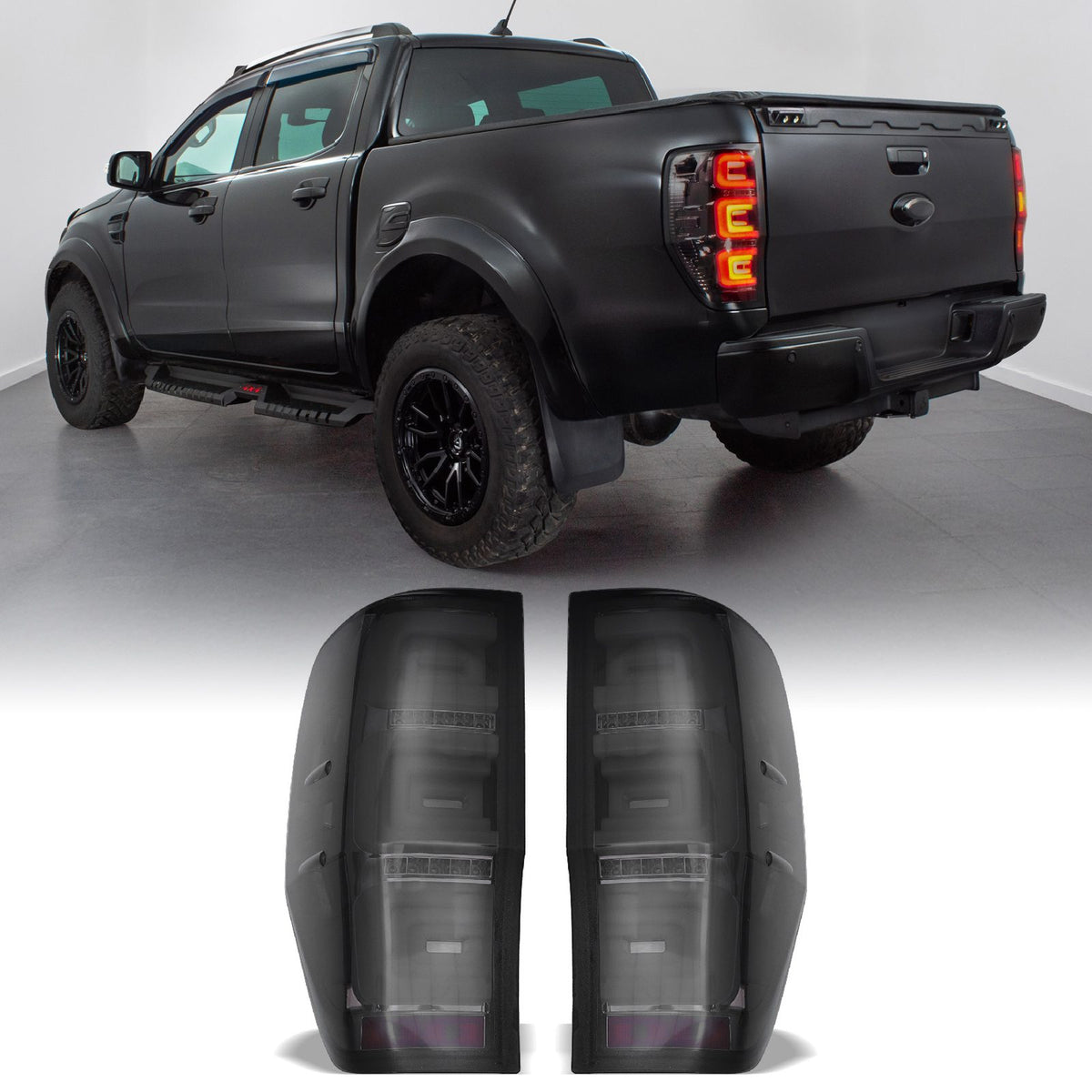 Smoked LED Rear Tail Lights for Ford Ranger T6 T7 T8 12-22