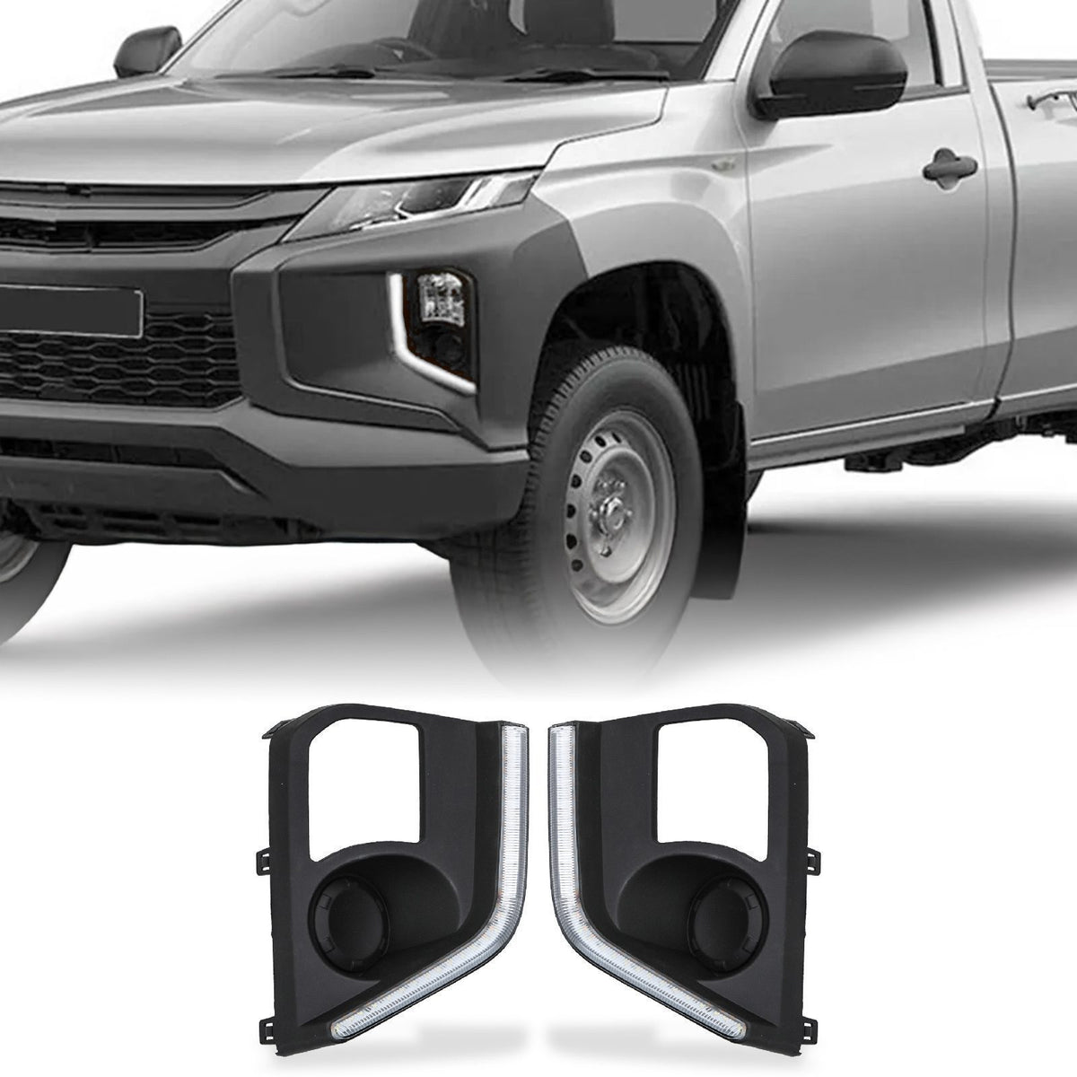 LED DRL Fog Light Surrounds for Mitsubishi L200 Triton Series 6 19-23