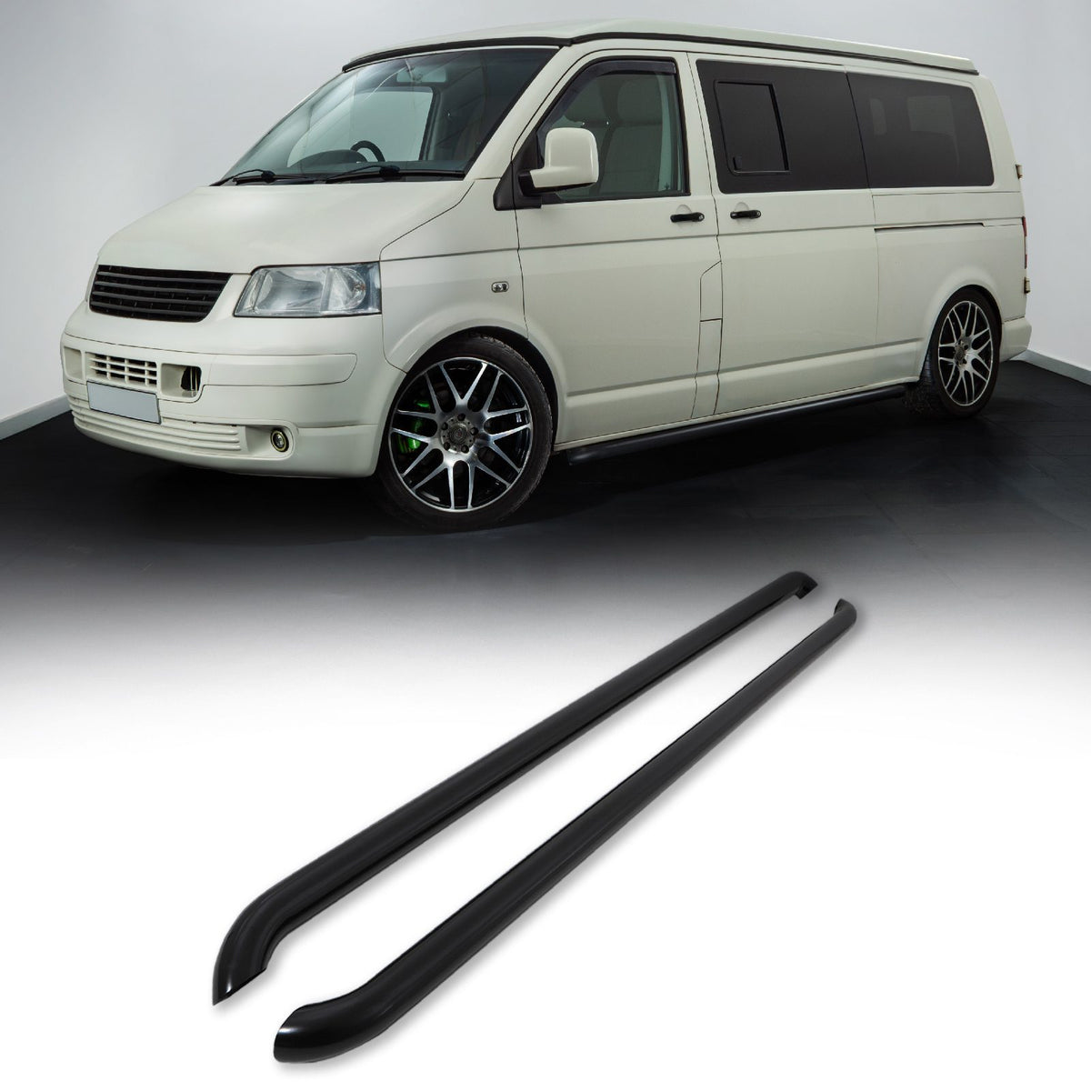 Gloss Black Side Bars for VW Transporter T5 &amp; T6 LWB 2003+