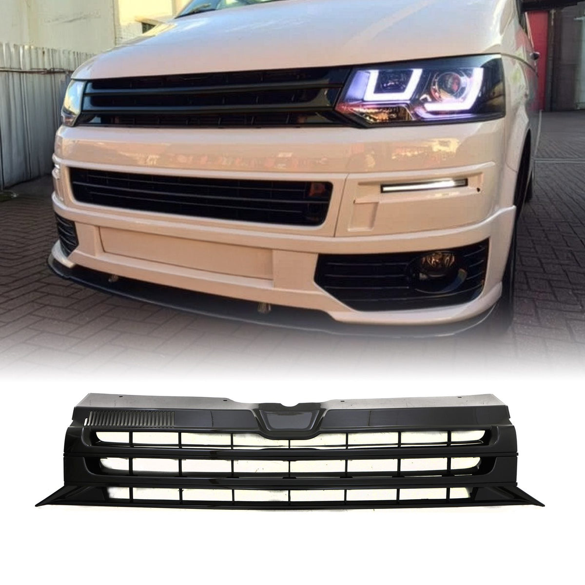 Badgeless Front Grille - Gloss Black for VW Transporter T5.1 10-15