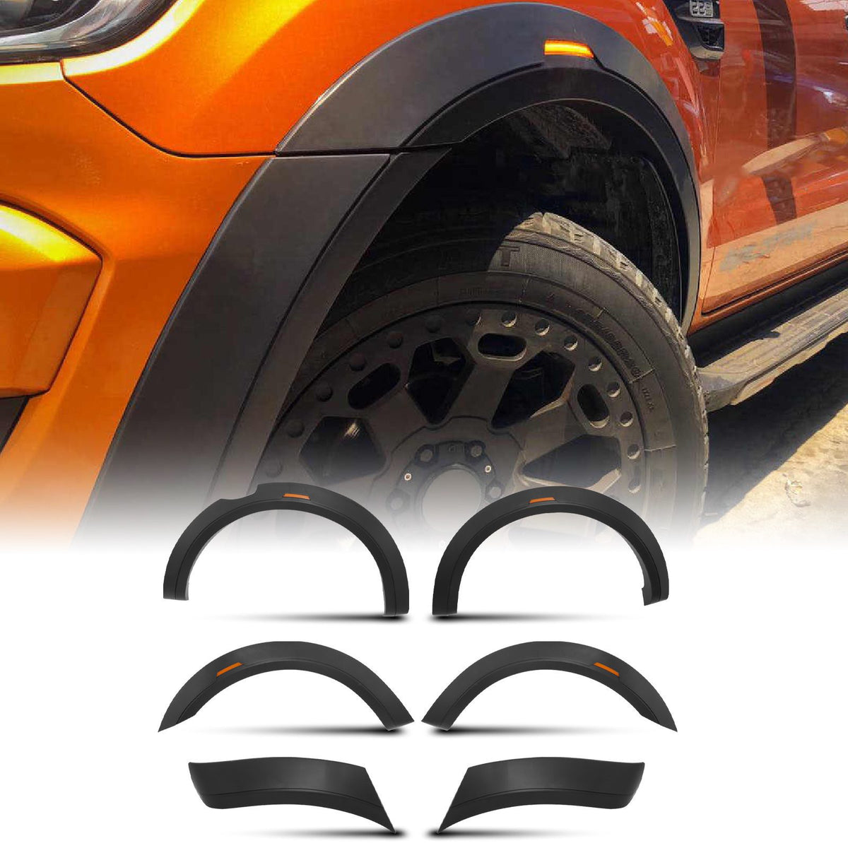 Black Fender Flare Set With Reflectors for Ford Ranger T8 18+