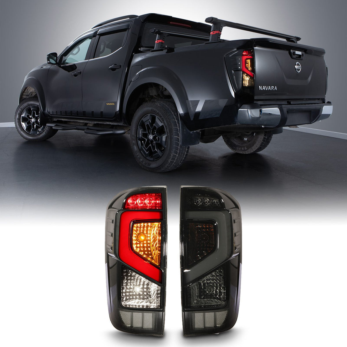 Rear LED Tinted Tail Lights for Nissan Navara D23 NP300 2014-2021