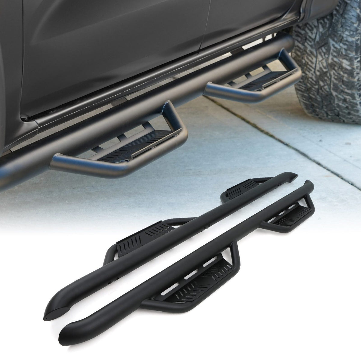 Black Rock Sliders Side Steps for Ford Ranger T6 T7 T8 12-22