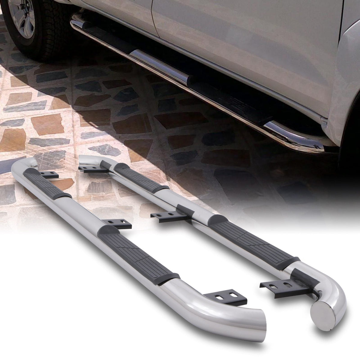 Silver Side Steps Rails for Toyota Hilux Vigo
