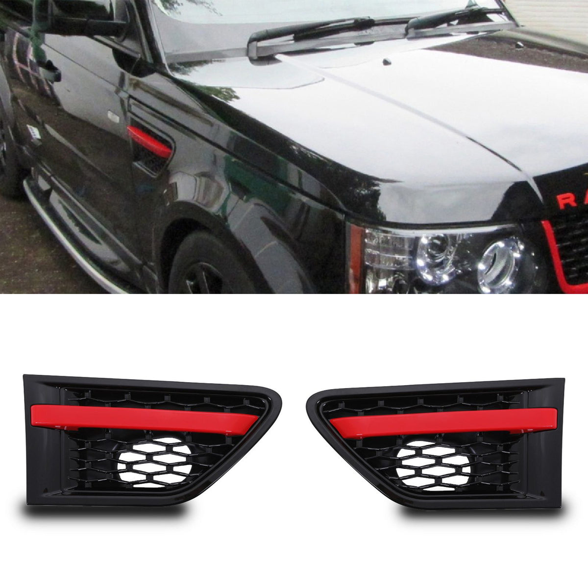 Black &amp; Red Wing Side Air Vents for Range Rover Sport 10-13