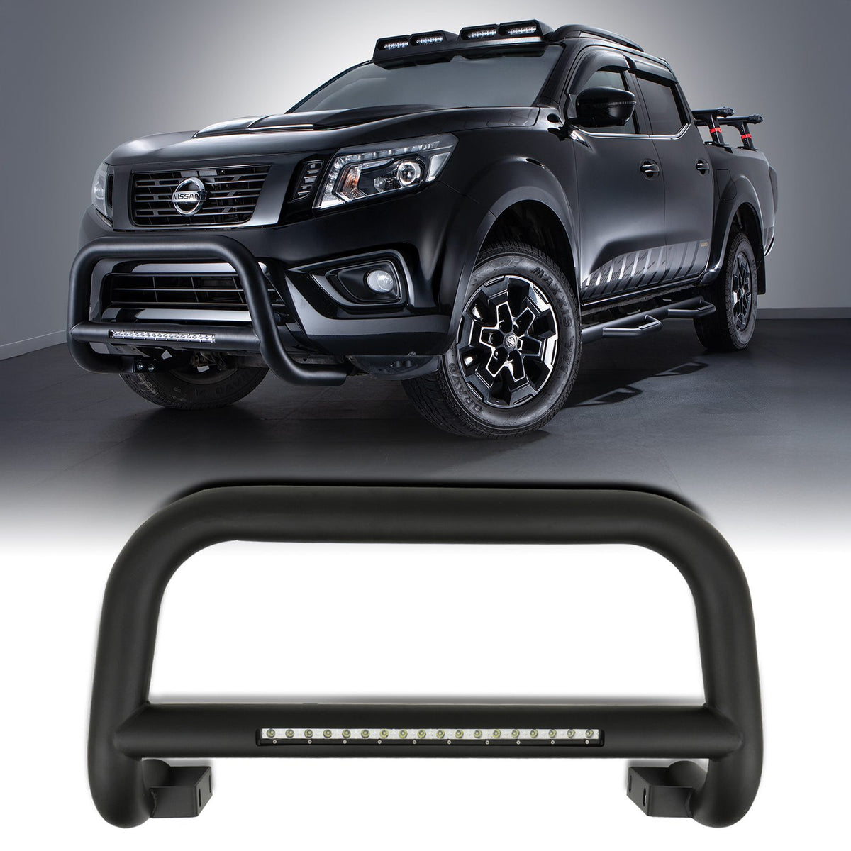 Black LED Bull Bar for Nissan Navara D23 NP300 14-21