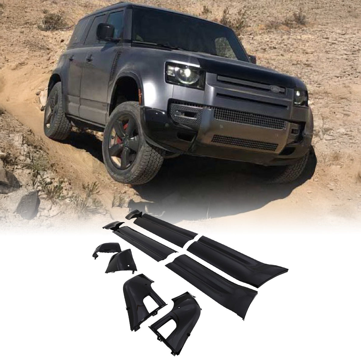 Gloss Black Side Moulding Body Kit for Land Rover Defender 110 130 L663 20+