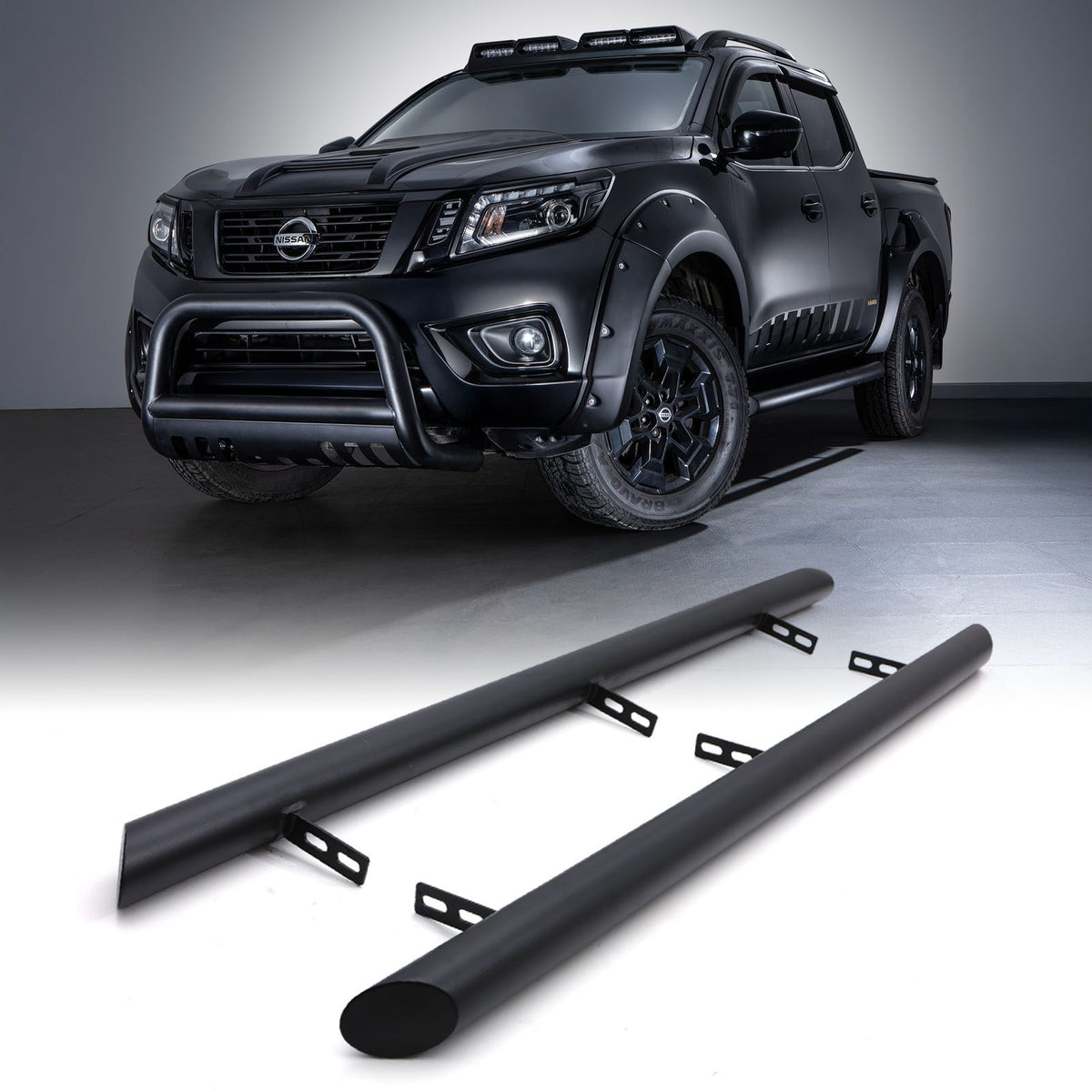 Matte Black 3" Side Bars for Nissan Navara D23 NP300 Double Cab 14-21