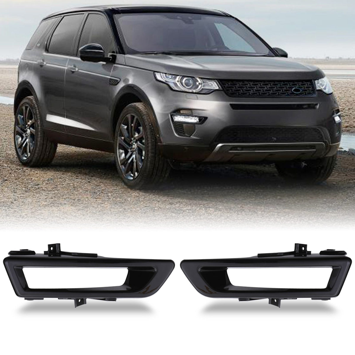 Gloss Black Front Fog Light Covers for Land Rover Discovery Sport 14+