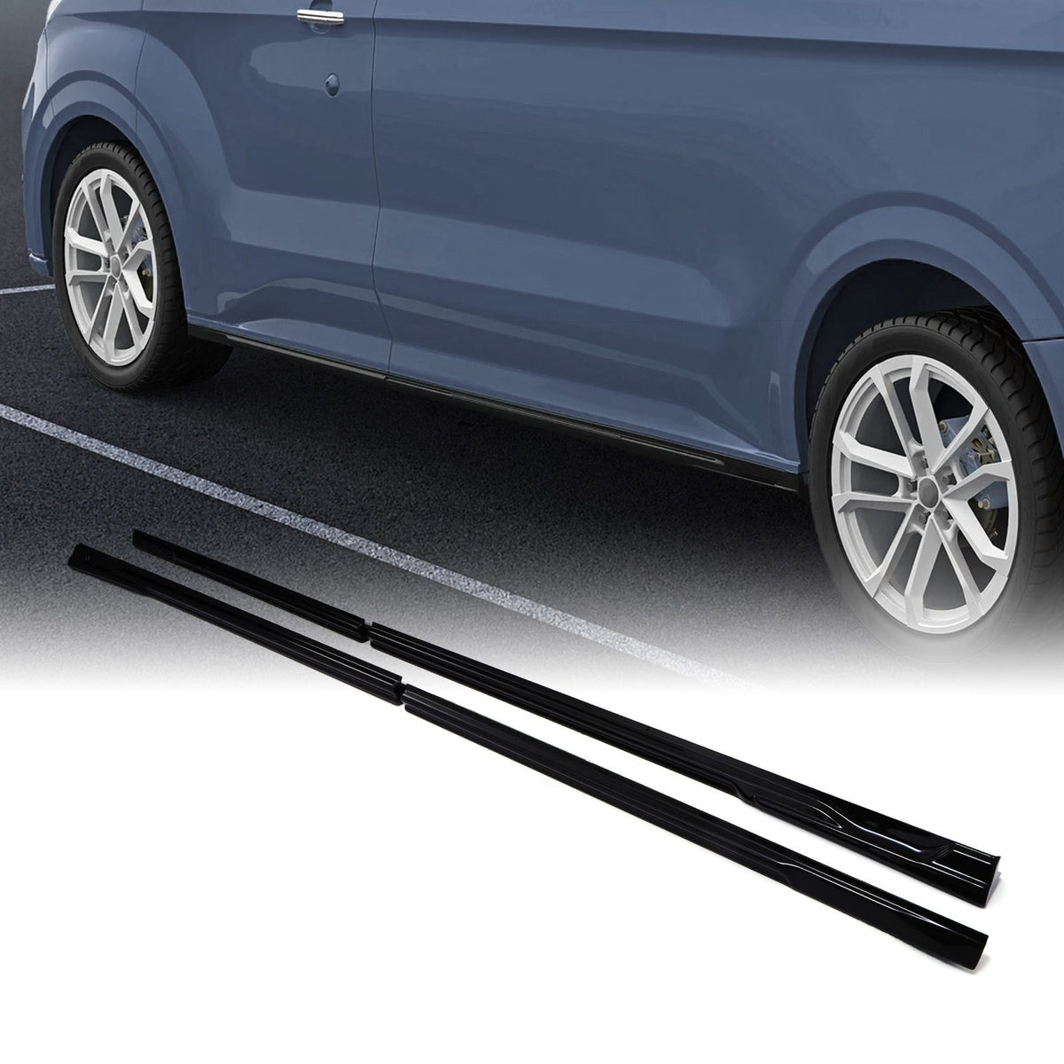 Gloss Black Side Skirts for VW Transporter T7 LWB 25+