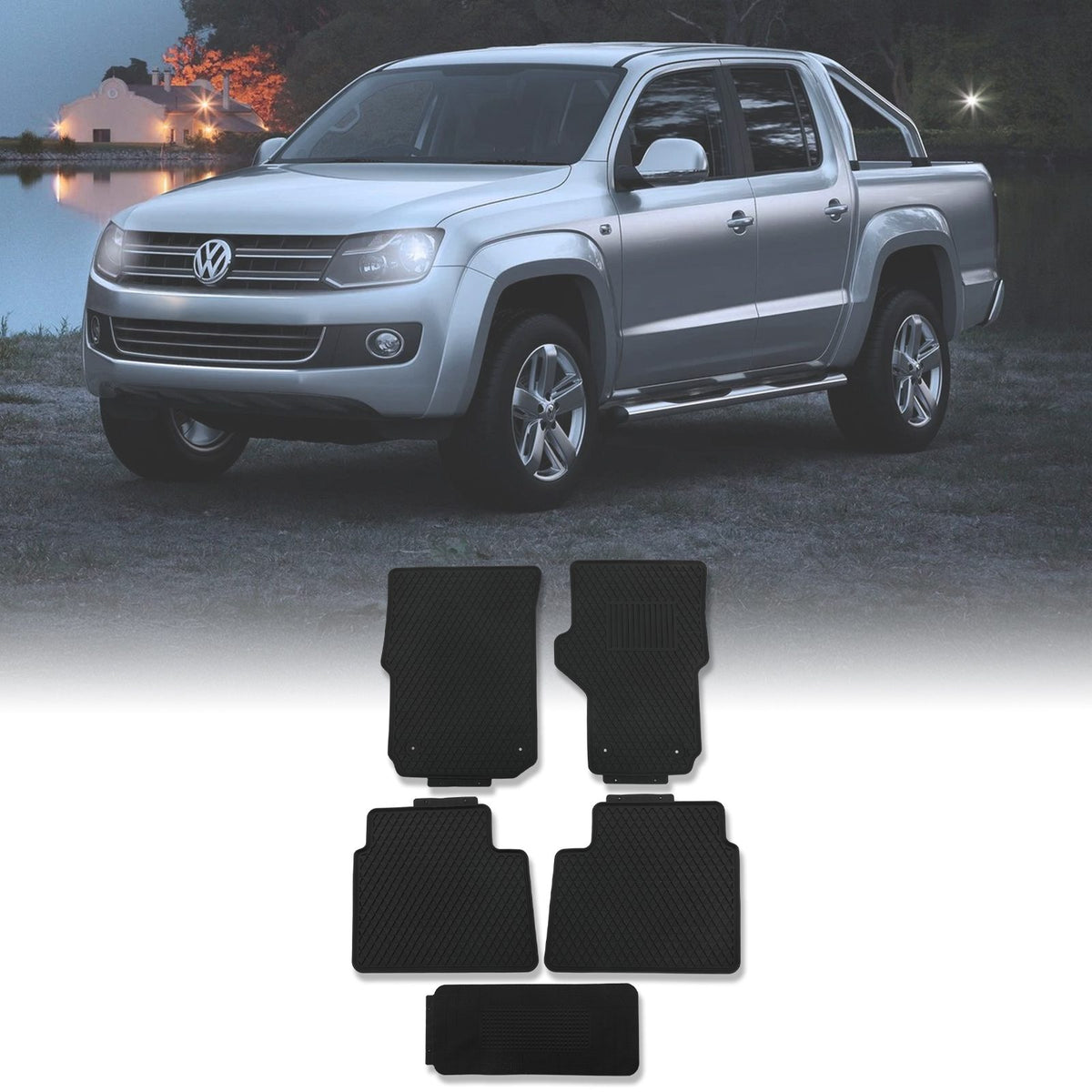 Black Rubber Floor Mats for Volkswagen Amarok MK1 10-20