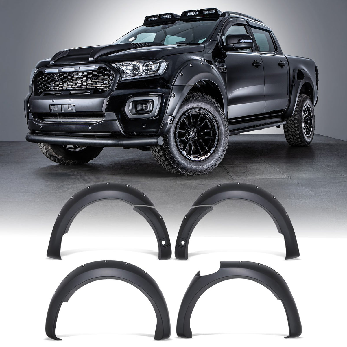 Matte Black Wide Wheel Arch Kit with Parking Sensor Holes for Ford Ranger T8 19-22