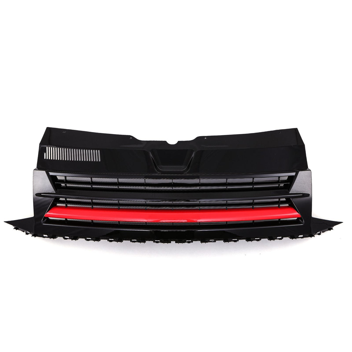 Gloss Black Badgeless Front Bumper Grille Red Trim for VW Transporter T6 16-19