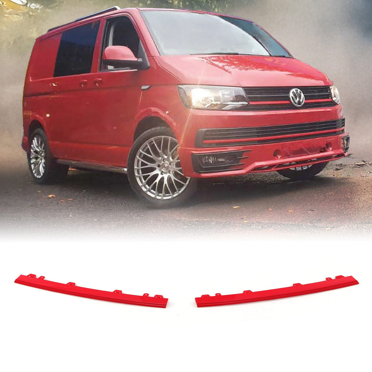 Red 2 Piece Upper Grille Trims for VW Transporter T6 16-19
