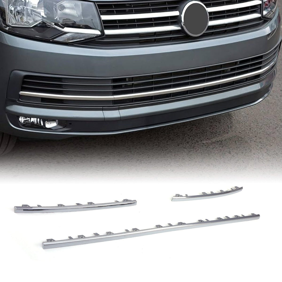 3 Piece Chrome Front Bumper Grille Trim for VW Transporter T6 16-19