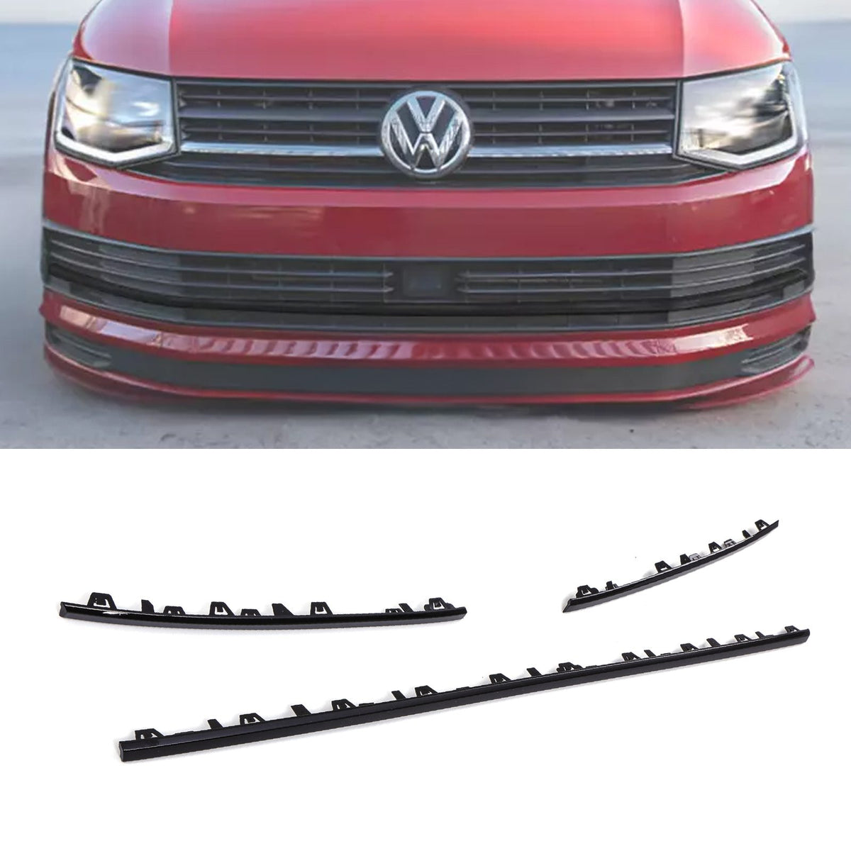 3 Piece Gloss Black Front Bumper Grille Trim for VW Transporter T6 16-19