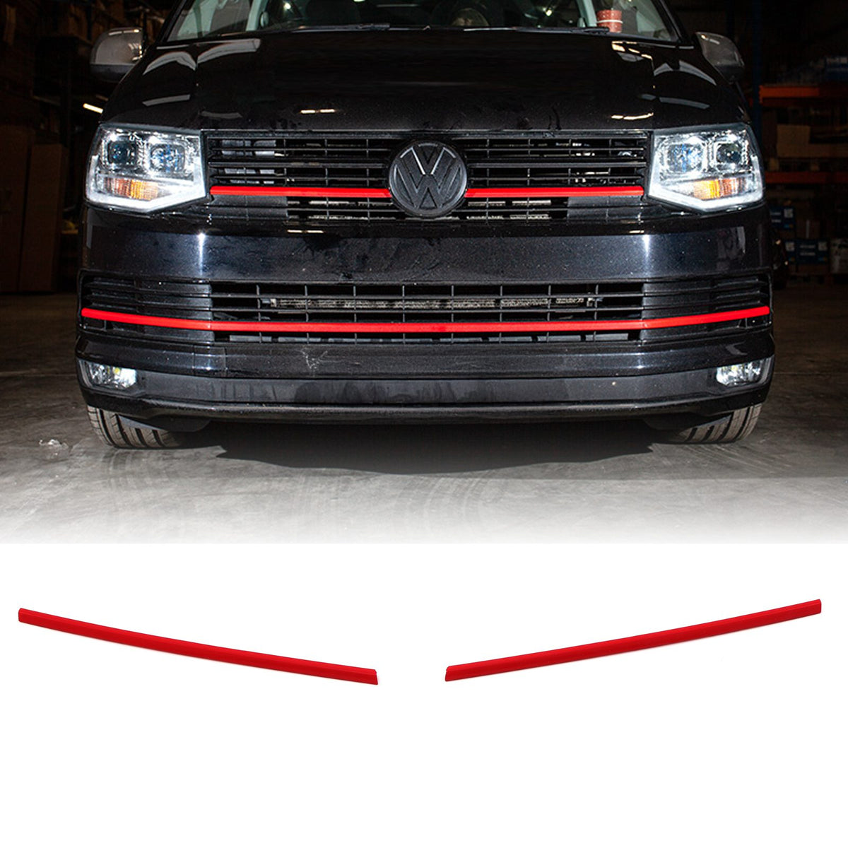 Red 2 Piece Short Grille Trims for VW Transporter T6.1 19-24