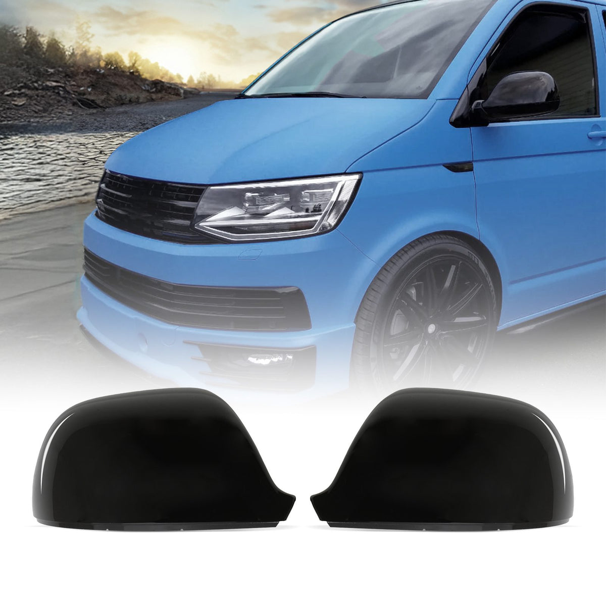 Gloss Black Wing Mirror Covers for VW Transporter T6 2016+