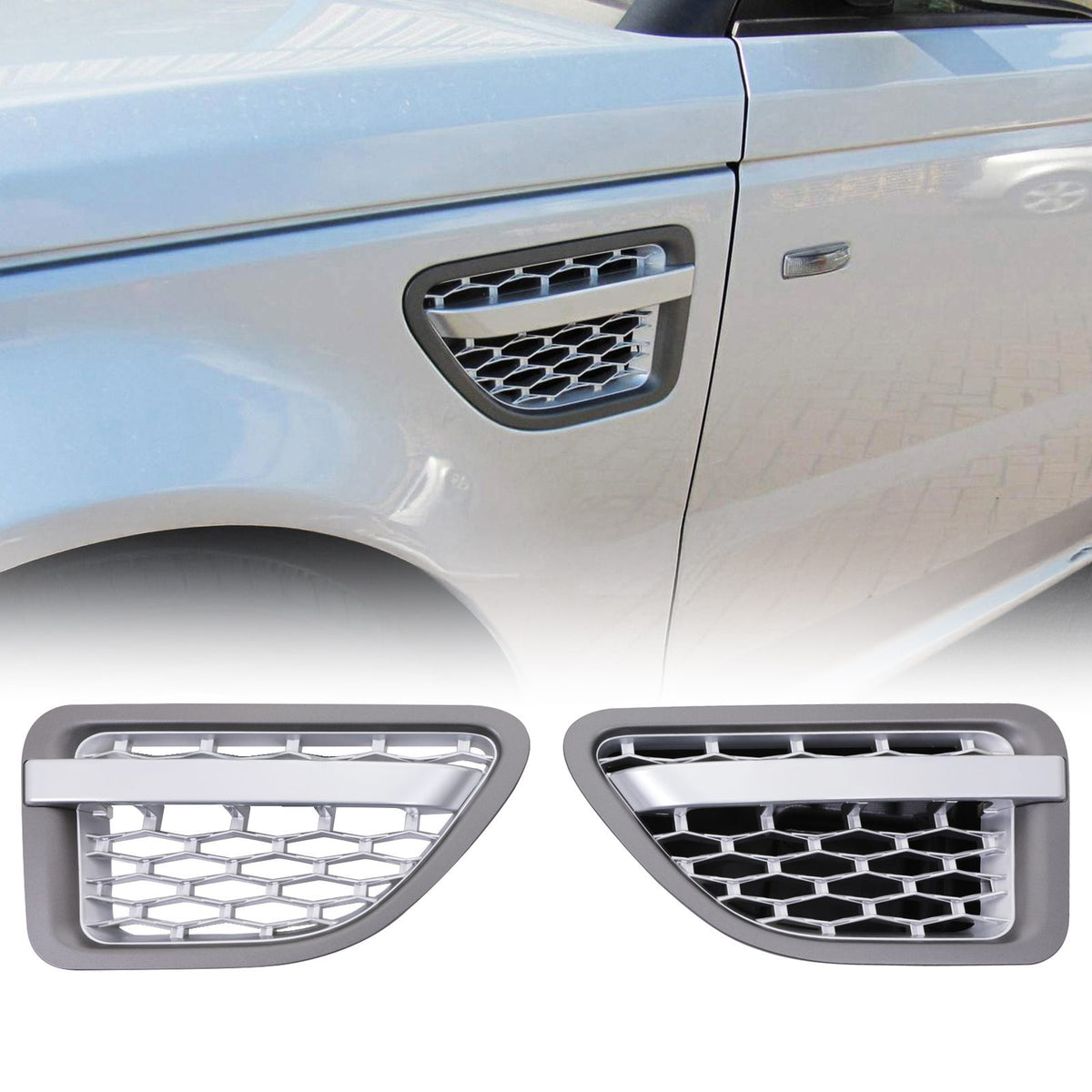 Grey &amp; Silver Side Air Intake Vents for Range Rover Sport L320 05-09