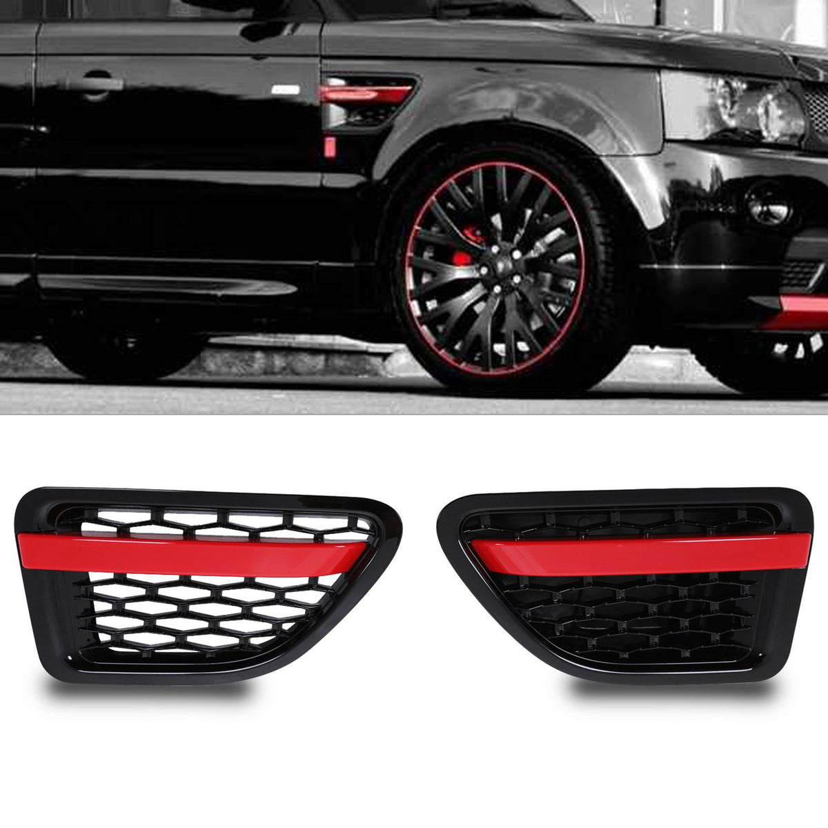 Black &amp; Red Side Air Vents for Range Rover Sport L320 05-09