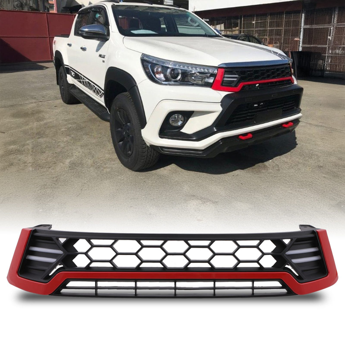 Black &amp; Red Honeycomb LED Grille for Toyota Hilux Revo 15+