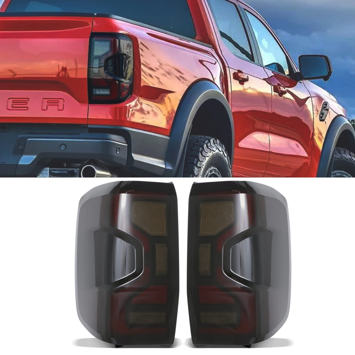 Smoked LED Rear Tail Lights With Radar for Ford Ranger T9 Wildtrak 2023+