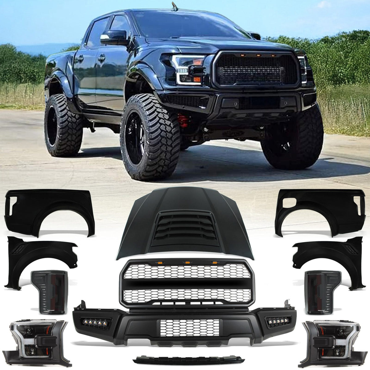 Full F150 Style Conversion Body Kit for Ford Ranger T6 T7 T8 12-22