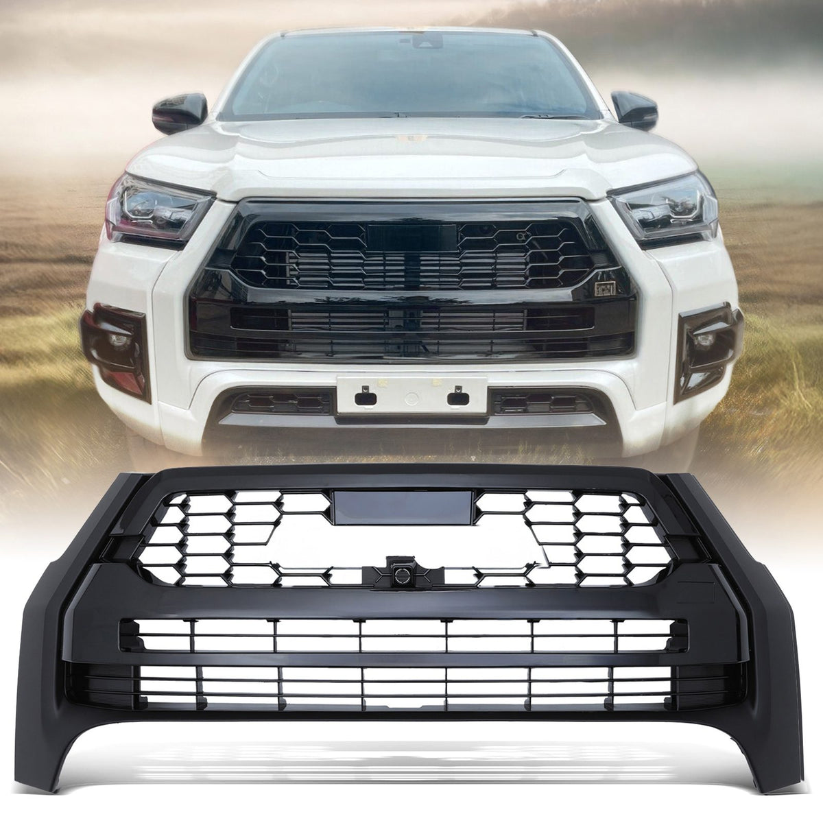 Gloss Black GR Sport Style Front Grille for Toyota Hilux Invincible X MK9 2021+